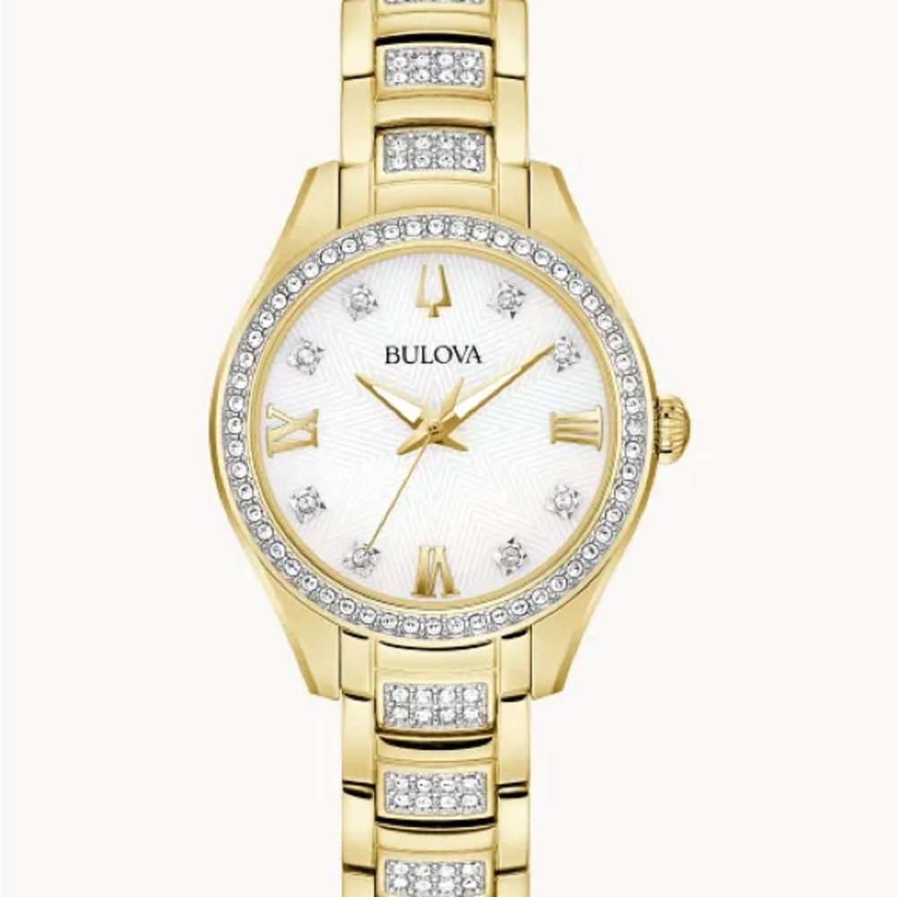 Bulova Women's Gold Crystal Watch with Silver Accents